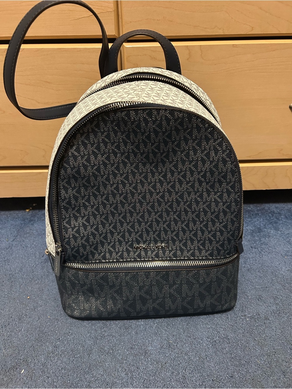 Michael Kors Black and White Logo Mini Backpack